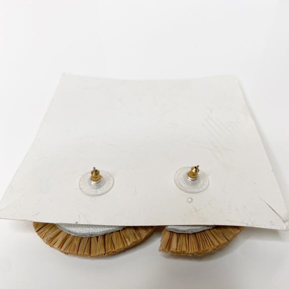 Half Circle Beaded Tassel Fringe Dangle Earrings IRaffia White Yellow - Picture 6 of 7